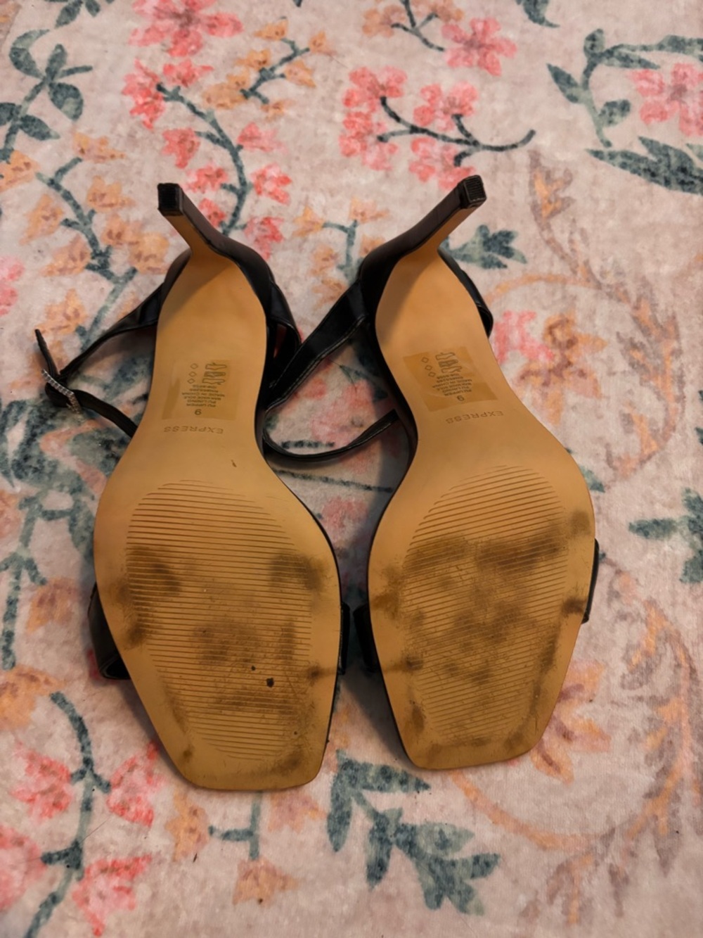 Express Black Square-Toe Ankle Strap Heels - Picture 6 of 6